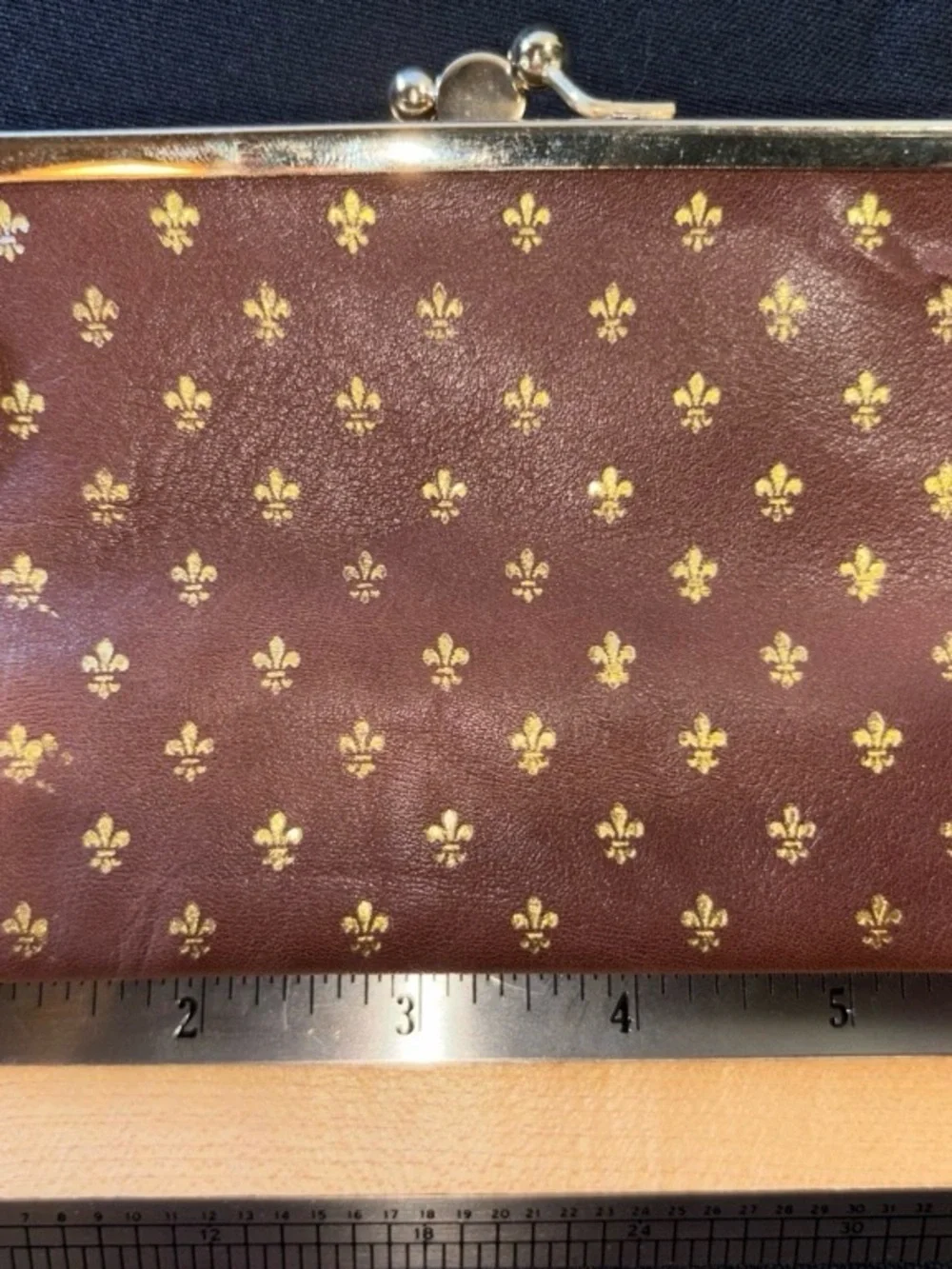 Vintage Arte Fiorentina Coin Purse Brown Gold Fleur-de-Lis Kiss Lock Small EUC